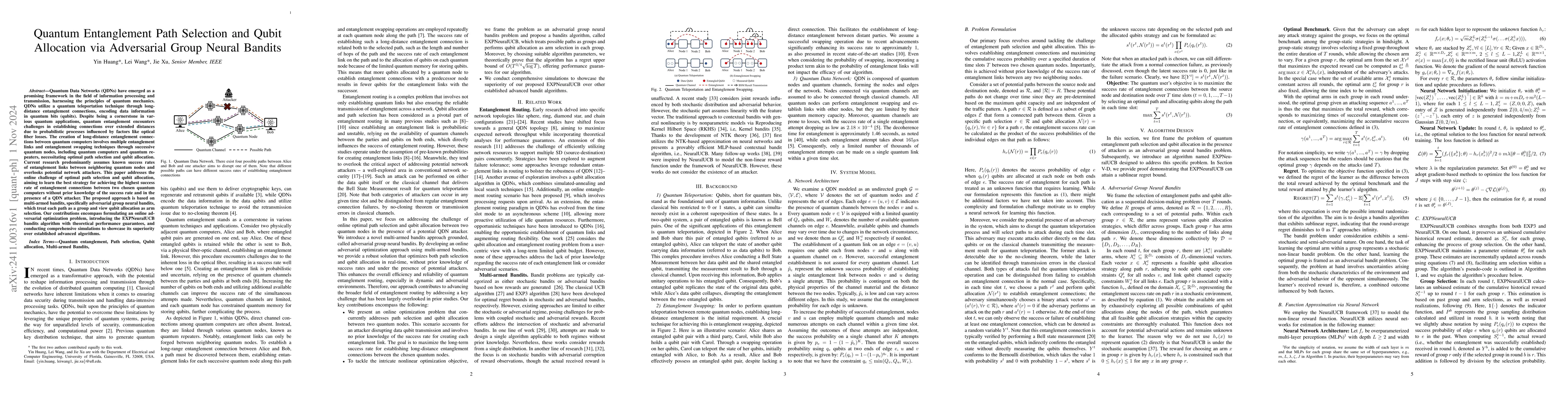 Thumbnail for Quantum Entanglement Path Selection and Qubit Allocation via Adversarial
  Group Neural Bandits