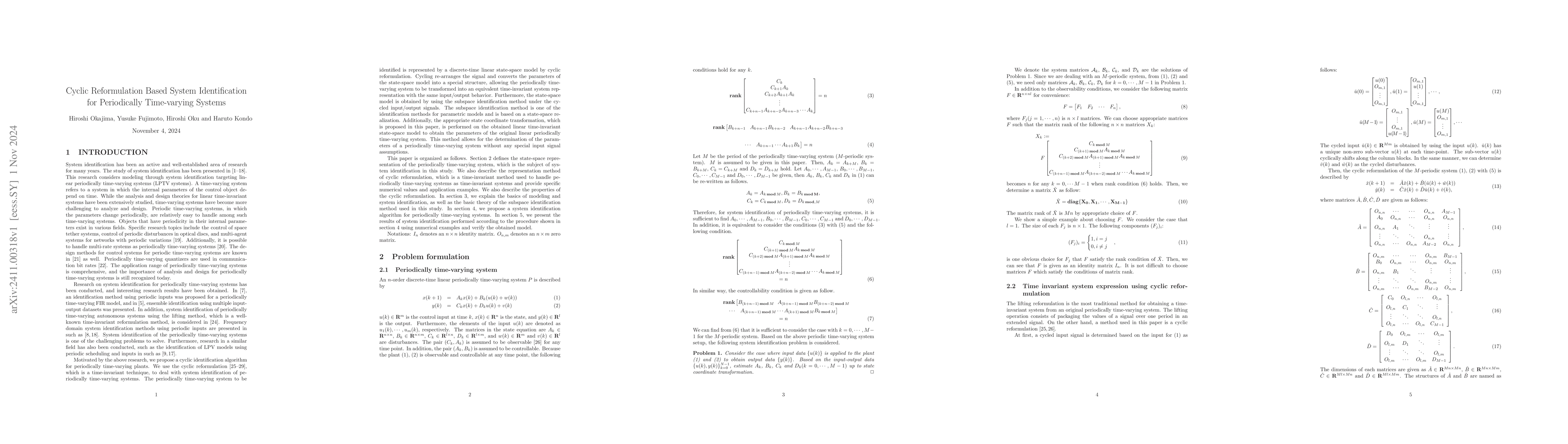 Thumbnail for Cyclic Reformulation Based System Identification for Periodically
  Time-varying Systems