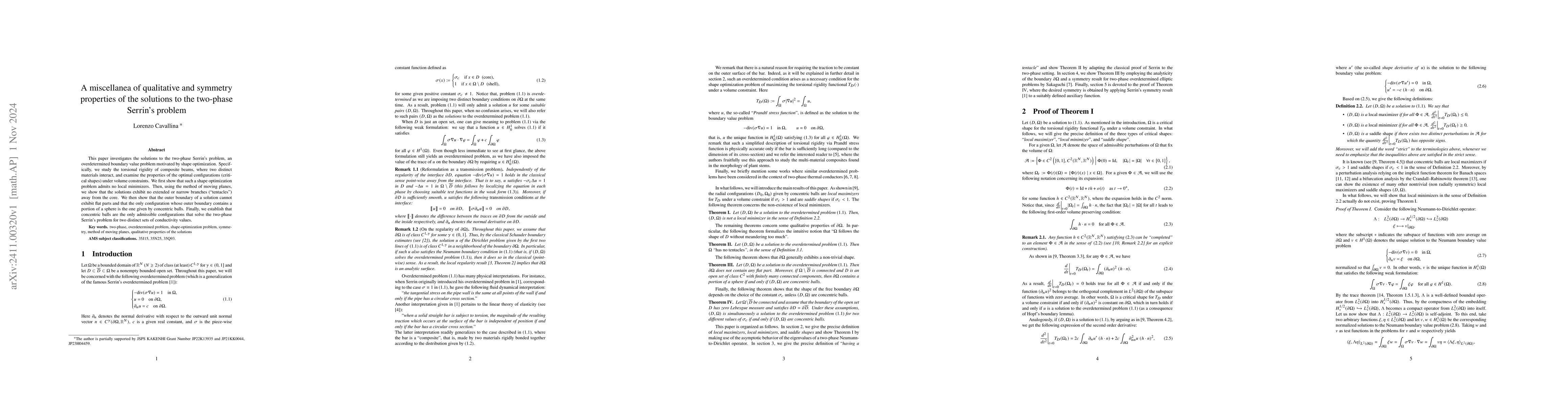 Thumbnail for A miscellanea of qualitative and symmetry properties of the solutions to
  the two-phase Serrin's problem