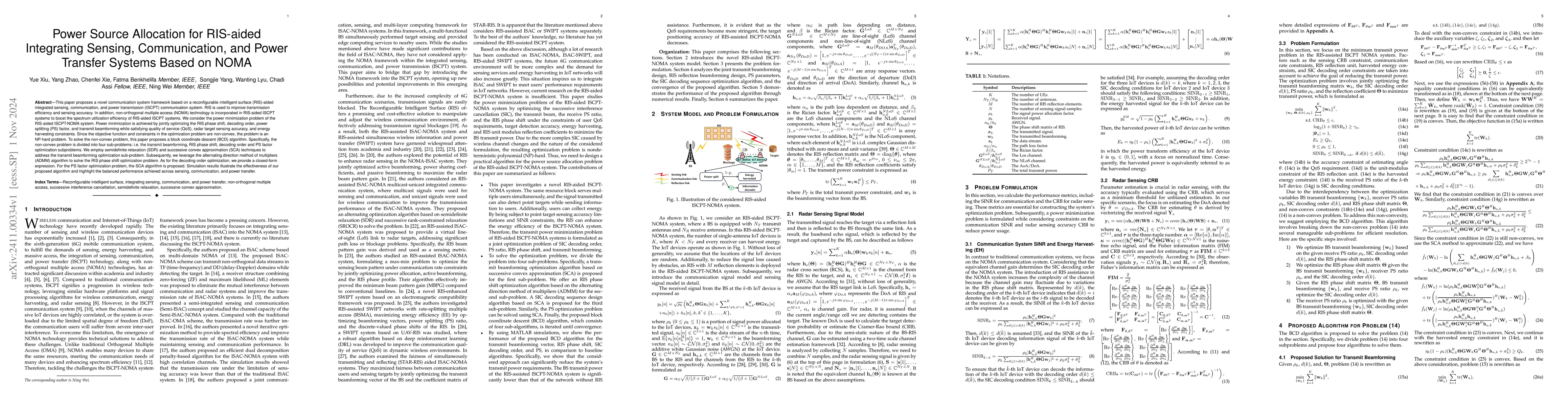 Thumbnail for Power Source Allocation for RIS-aided Integrating Sensing,
  Communication, and Power Transfer Systems Based on NOMA