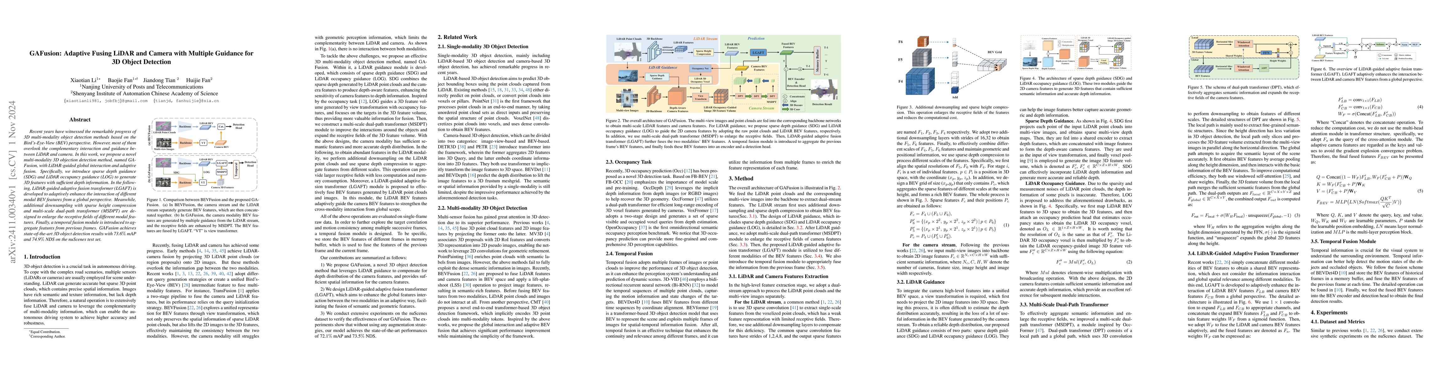 Thumbnail for GAFusion: Adaptive Fusing LiDAR and Camera with Multiple Guidance for 3D
  Object Detection
