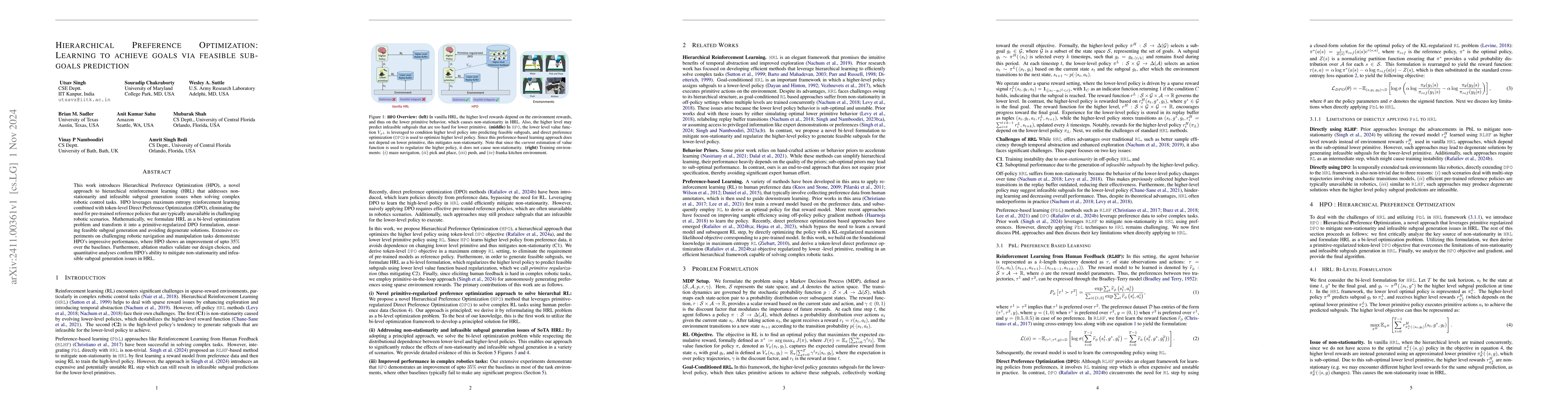 Thumbnail for Hierarchical Preference Optimization: Learning to achieve goals via
  feasible subgoals prediction