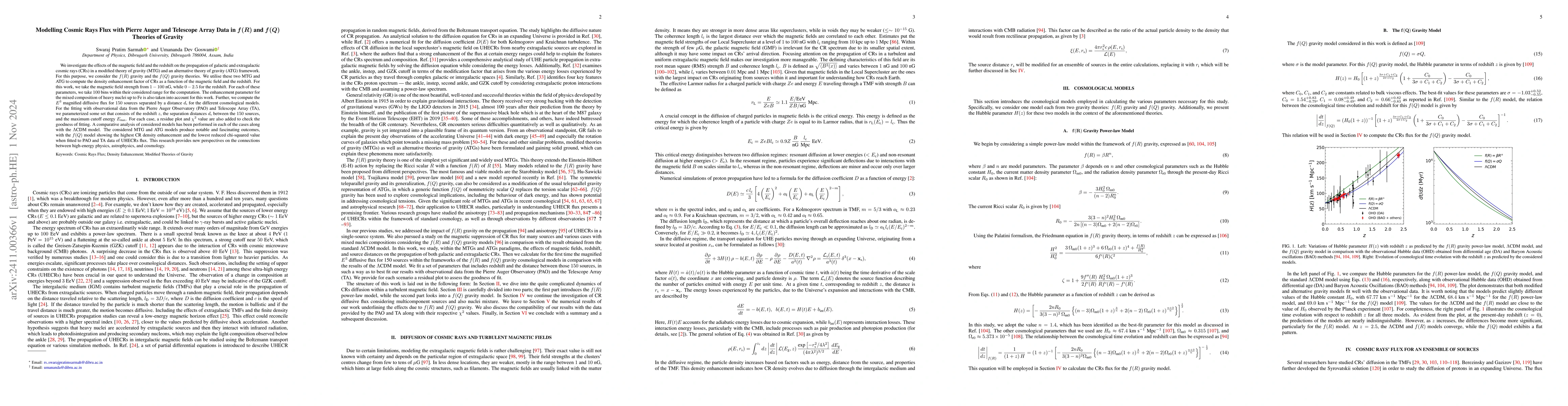 Thumbnail for Modelling Cosmic Rays Flux with Pierre Auger and Telescope Array Data in
  $\boldsymbol{f(R)}$ and $\boldsymbol{f(Q)}$ Theories of Gravity