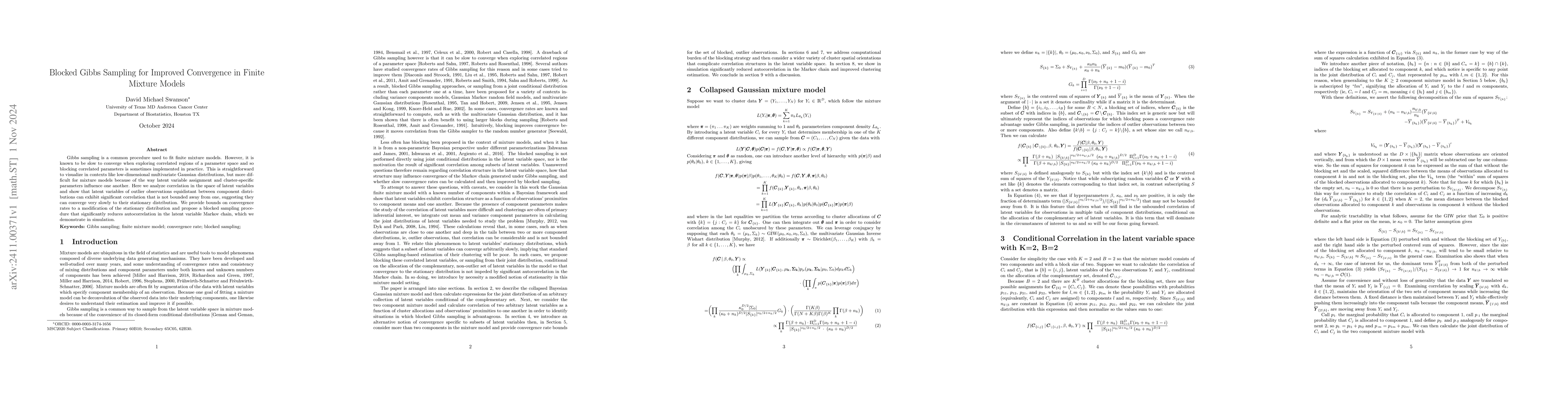Thumbnail for Blocked Gibbs Sampling for Improved Convergence in Finite Mixture Models