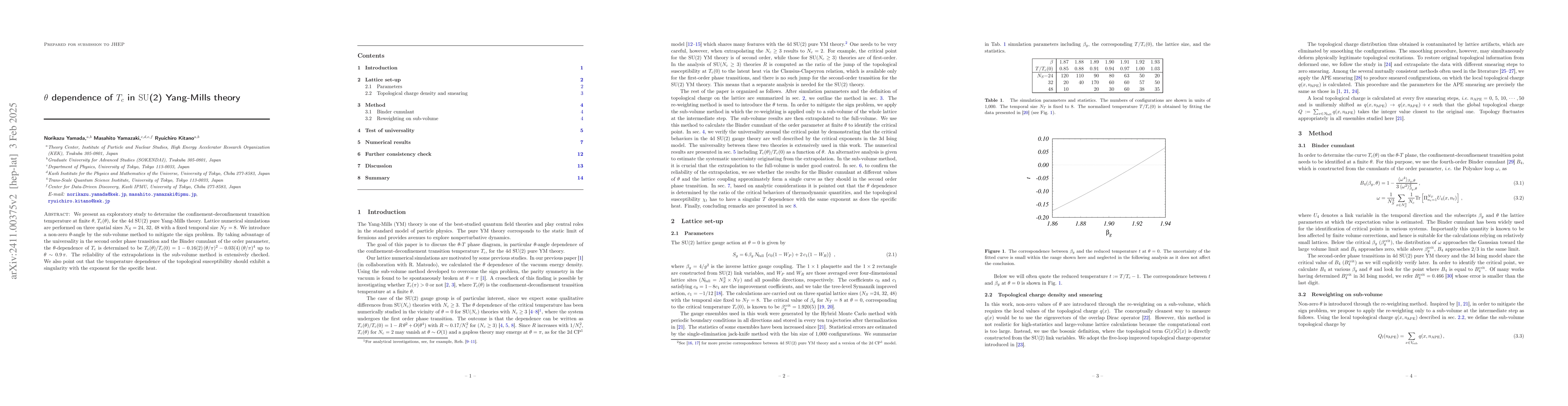 Thumbnail for $θ$ dependence of $T_c$ in SU(2) Yang-Mills theory