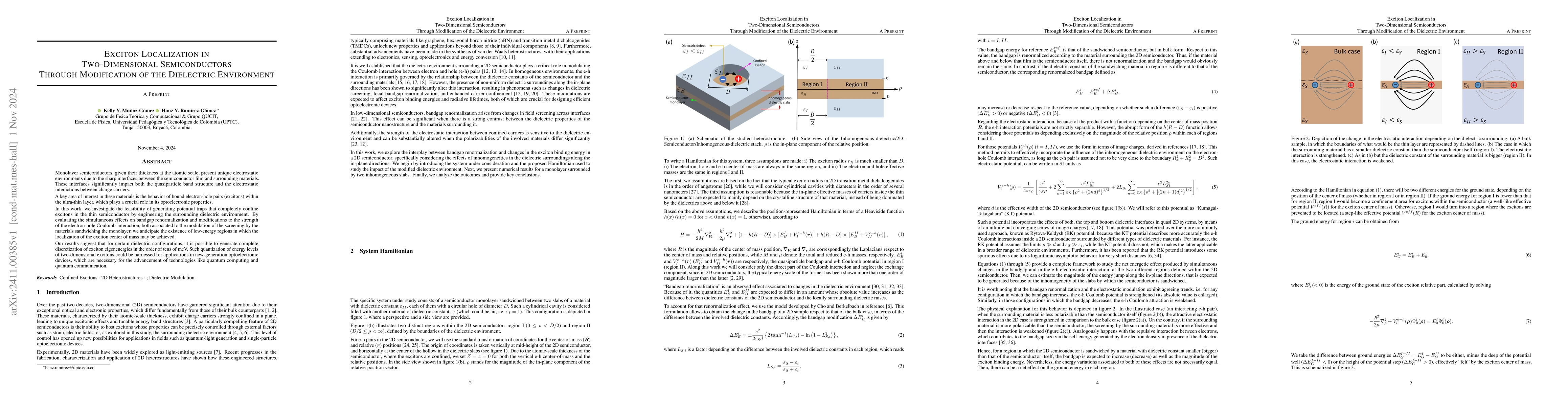 Thumbnail for Exciton localization in two-dimensional semiconductors through
  modification of the dielectric environment