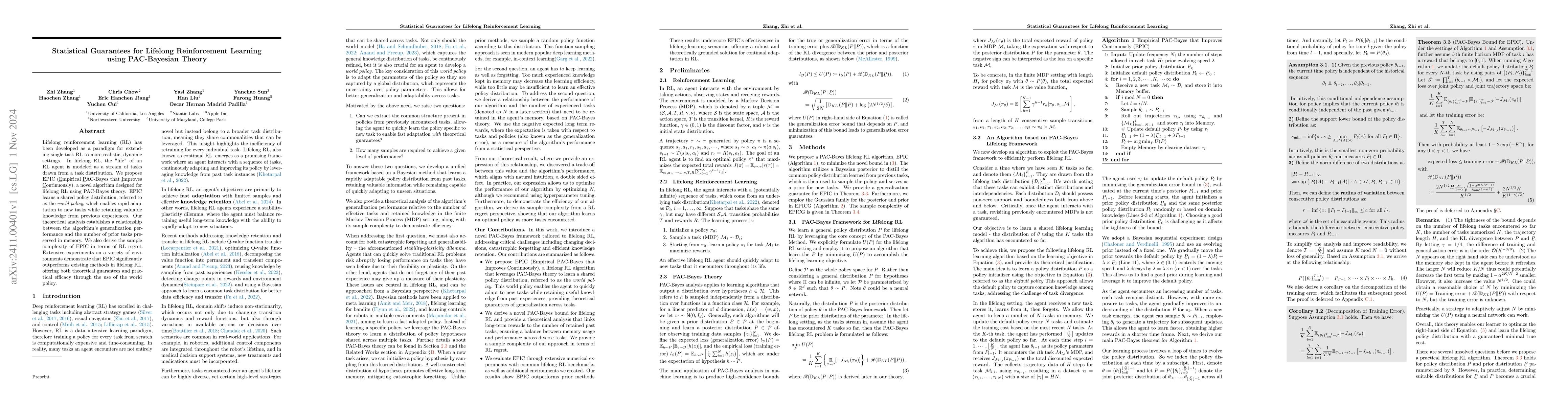 Thumbnail for Statistical Guarantees for Lifelong Reinforcement Learning using
  PAC-Bayesian Theory