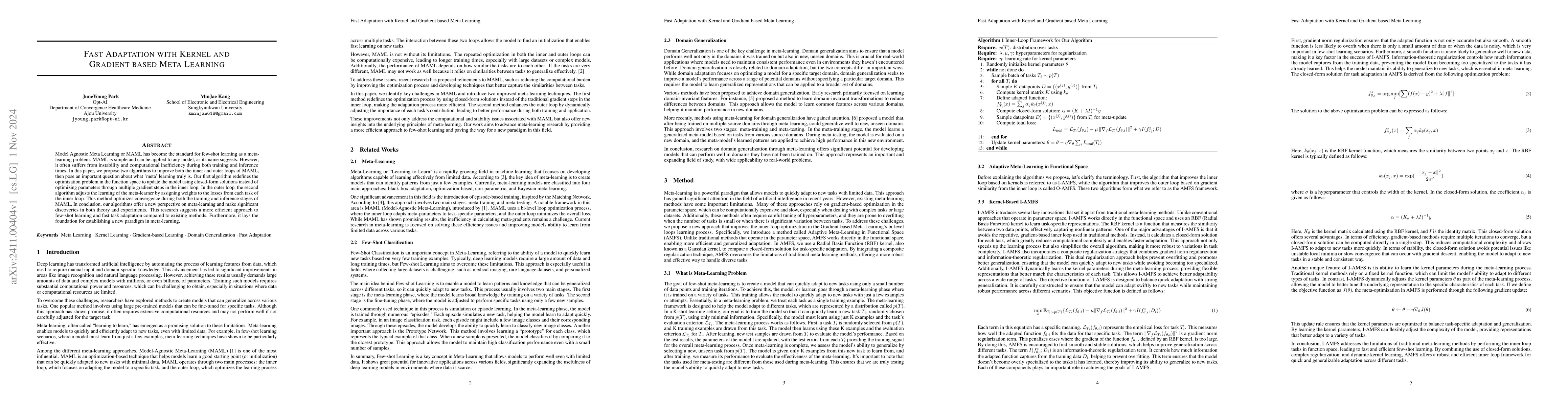Thumbnail for Fast Adaptation with Kernel and Gradient based Meta Leaning