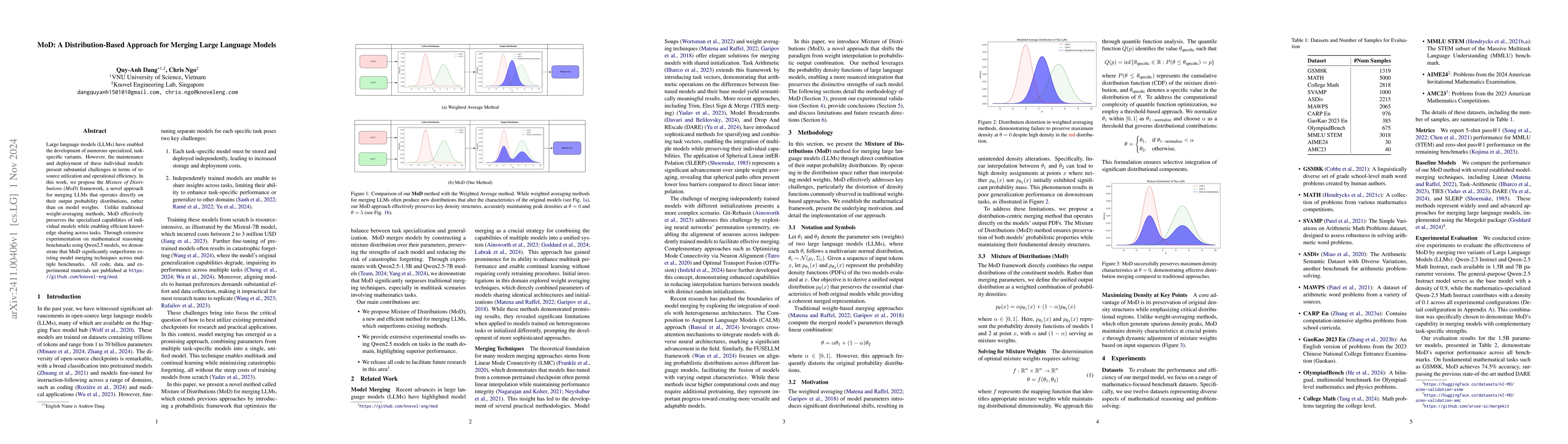 Thumbnail for MoD: A Distribution-Based Approach for Merging Large Language Models