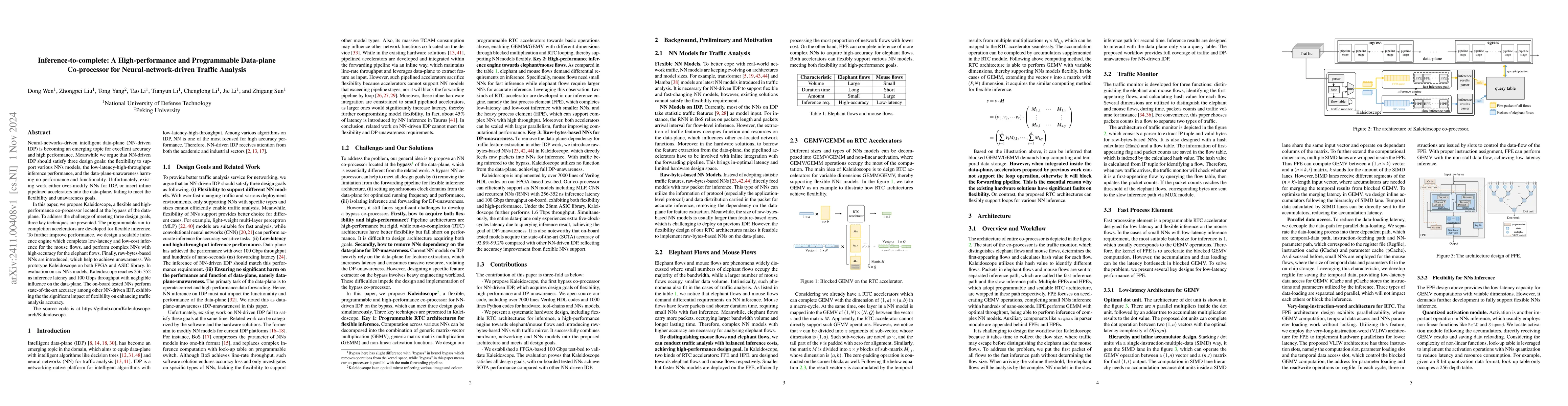 Thumbnail for Inference-to-complete: A High-performance and Programmable Data-plane
  Co-processor for Neural-network-driven Traffic Analysis