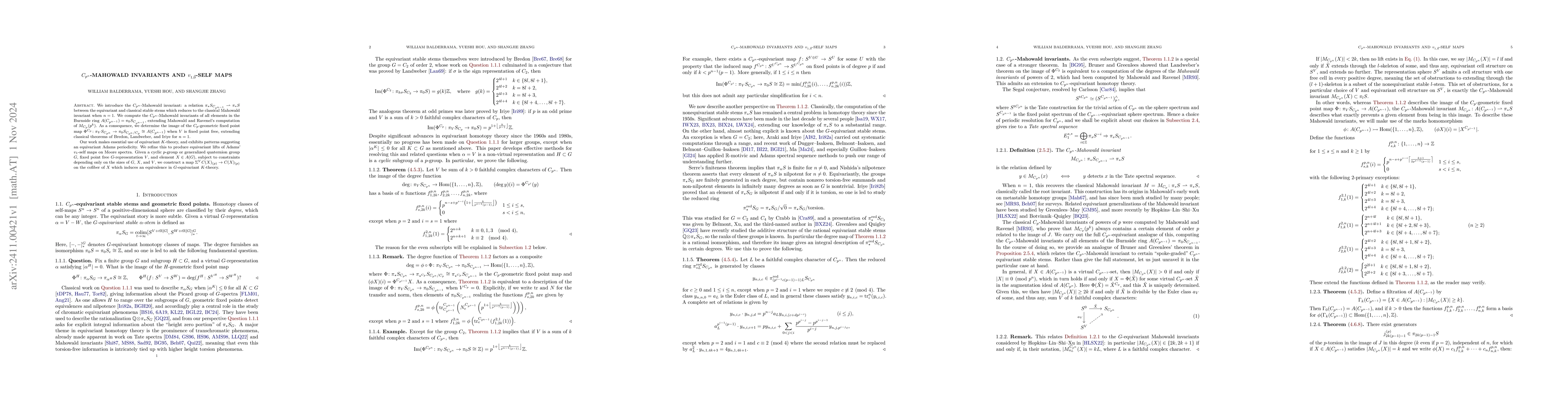 Thumbnail for $C_{p^n}$-Mahowald invariants and $v_{1,\vec{0}}$-self maps
