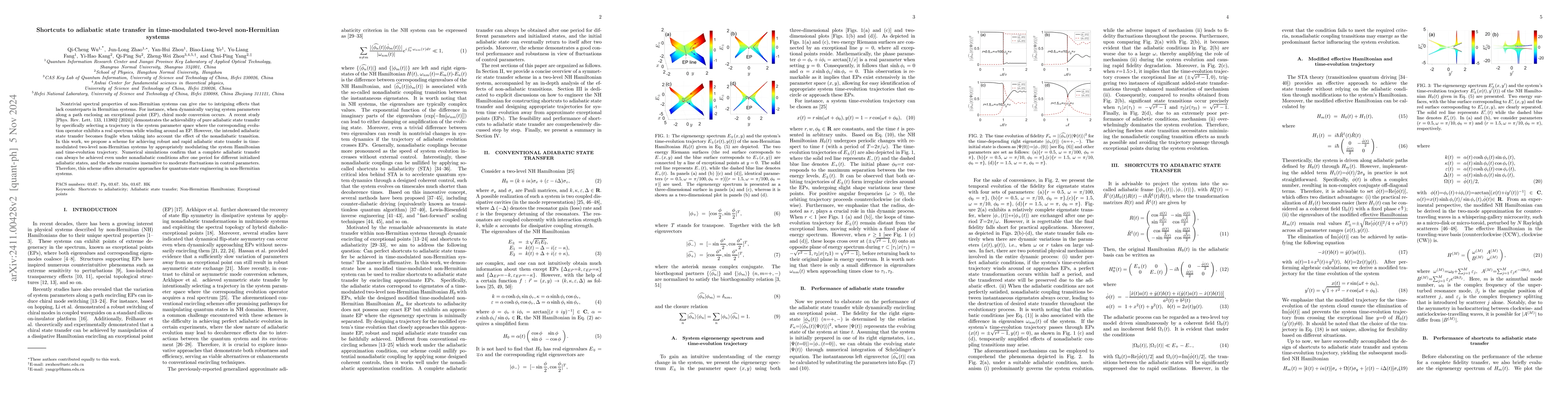 Thumbnail for Shortcuts to adiabatic state transfer in time-modulated two-level
  non-Hermitian systems