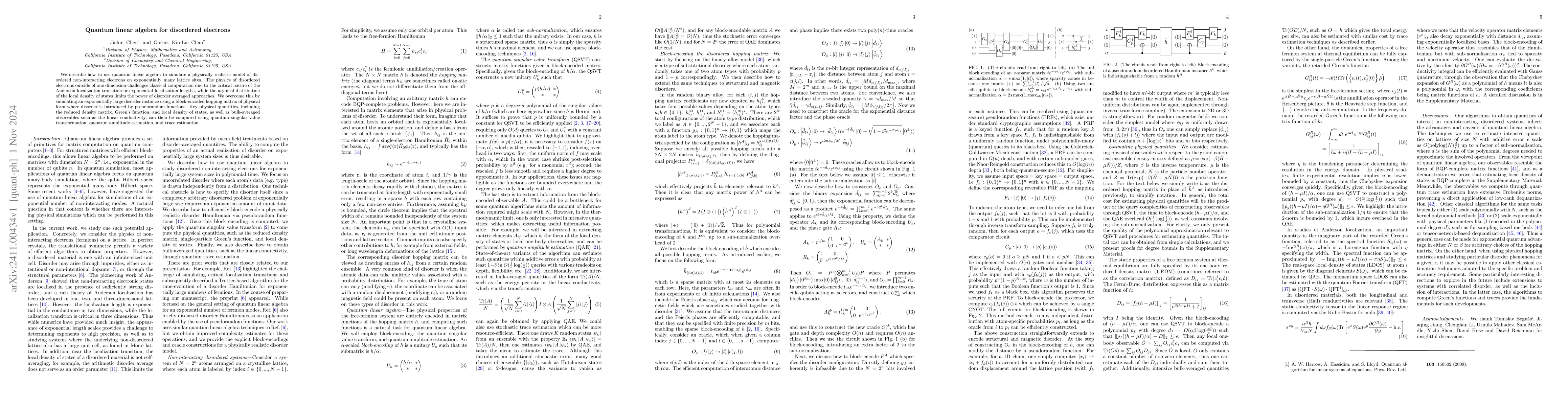 Thumbnail for Quantum linear algebra for disordered electrons