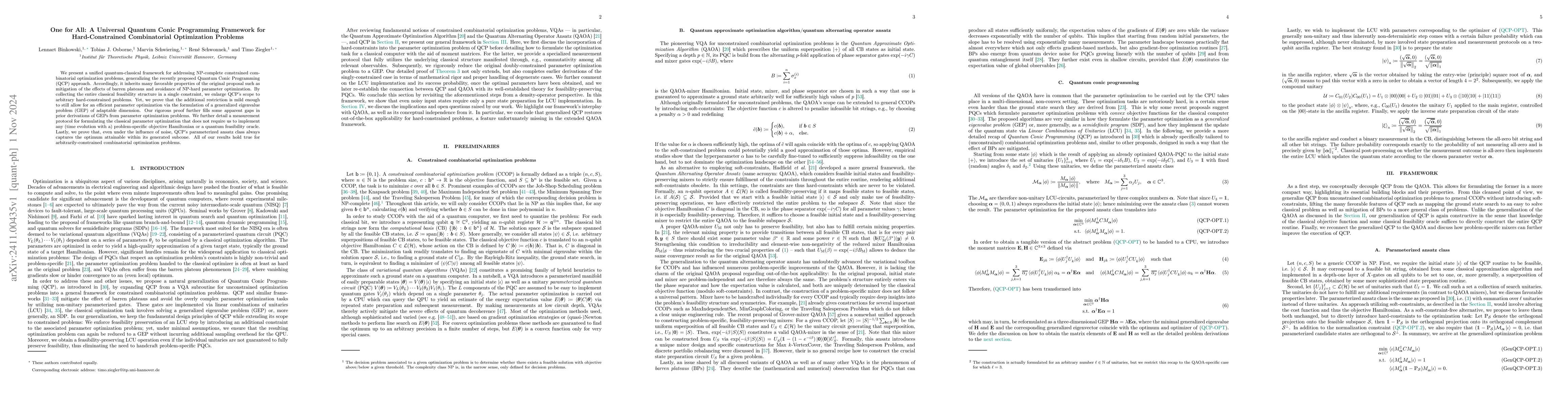 Thumbnail for One for All: Universal Quantum Conic Programming Framework for
  Hard-Constrained Combinatorial Optimization Problems