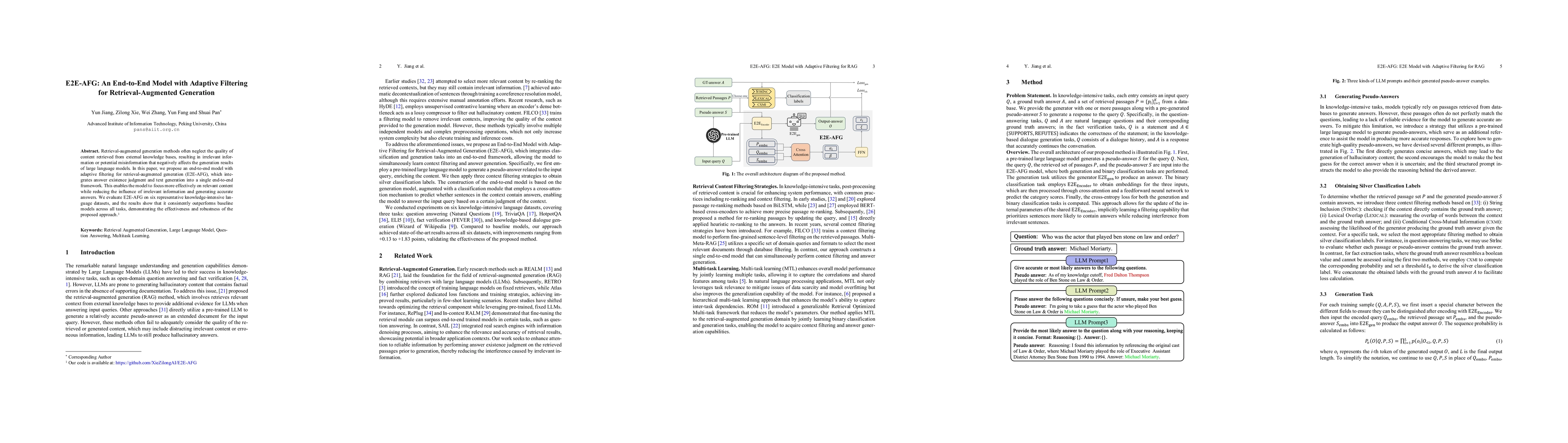 Thumbnail for E2E-AFG: An End-to-End Model with Adaptive Filtering for
  Retrieval-Augmented Generation