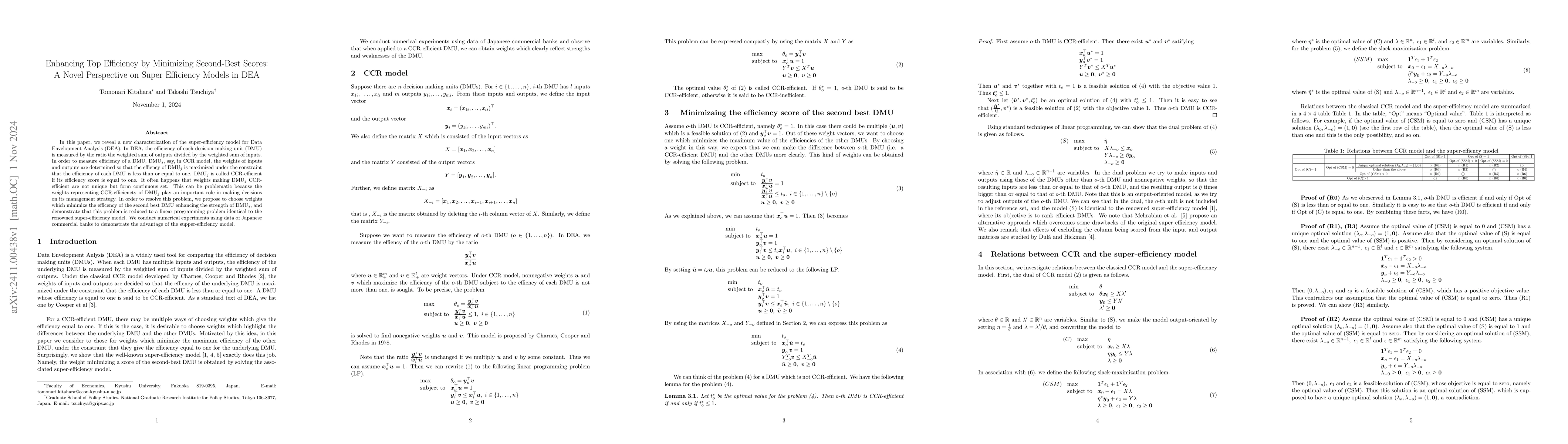 Thumbnail for Enhancing Top Efficiency by Minimizing Second-Best Scores: A Novel
  Perspective on Super Efficiency Models in DEA