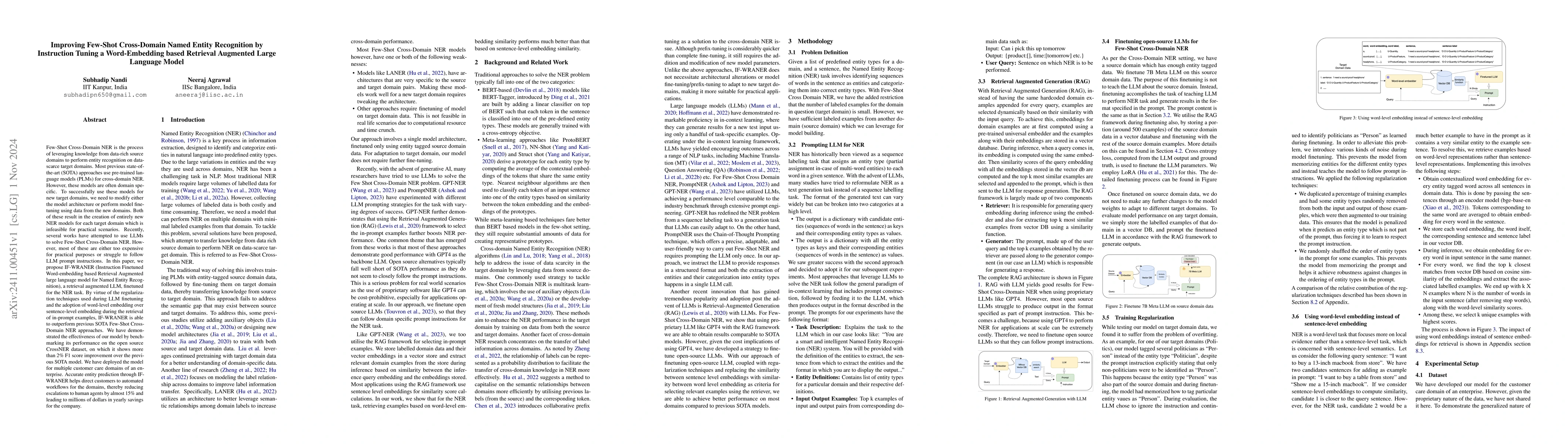 Thumbnail for Improving Few-Shot Cross-Domain Named Entity Recognition by Instruction
  Tuning a Word-Embedding based Retrieval Augmented Large Language Model