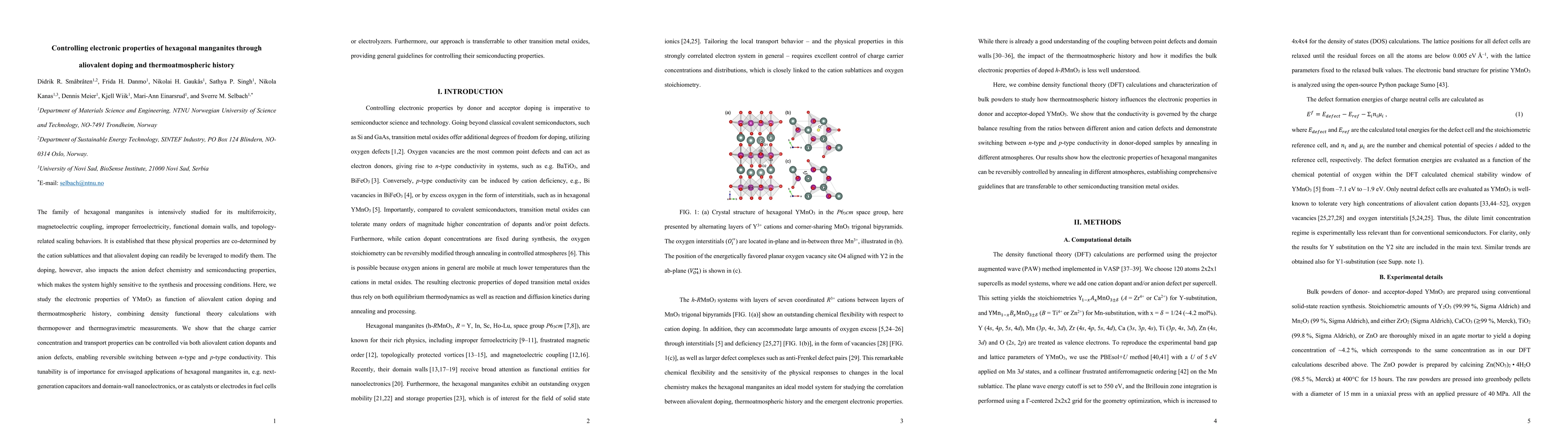 Thumbnail for Controlling electronic properties of hexagonal manganites through
  aliovalent doping and thermoatmospheric history