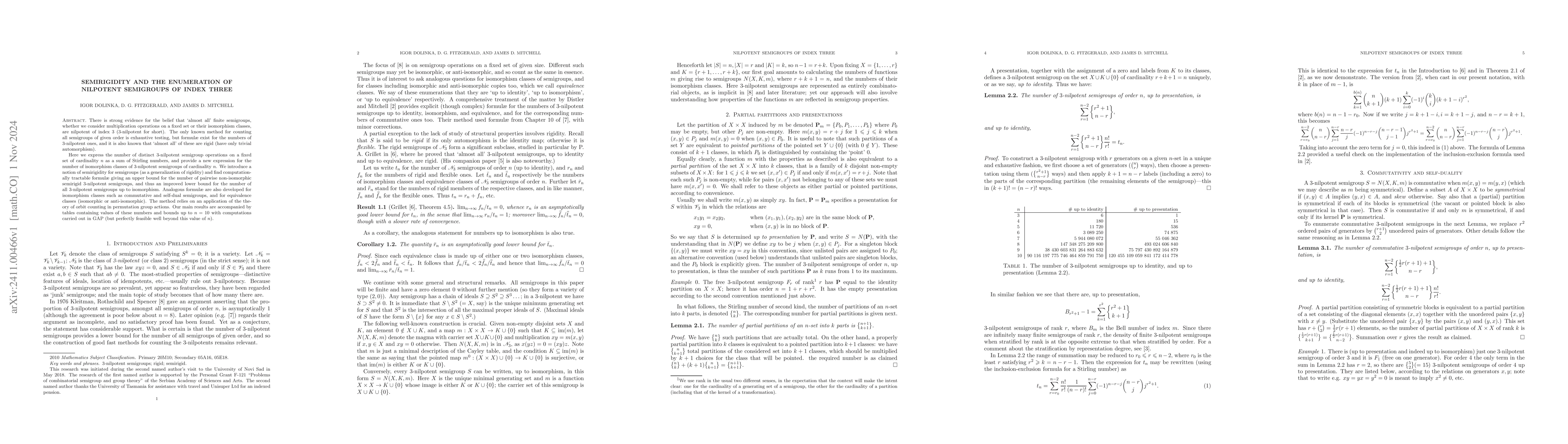 Thumbnail for Semirigidity and the enumeration of nilpotent semigroups of index three