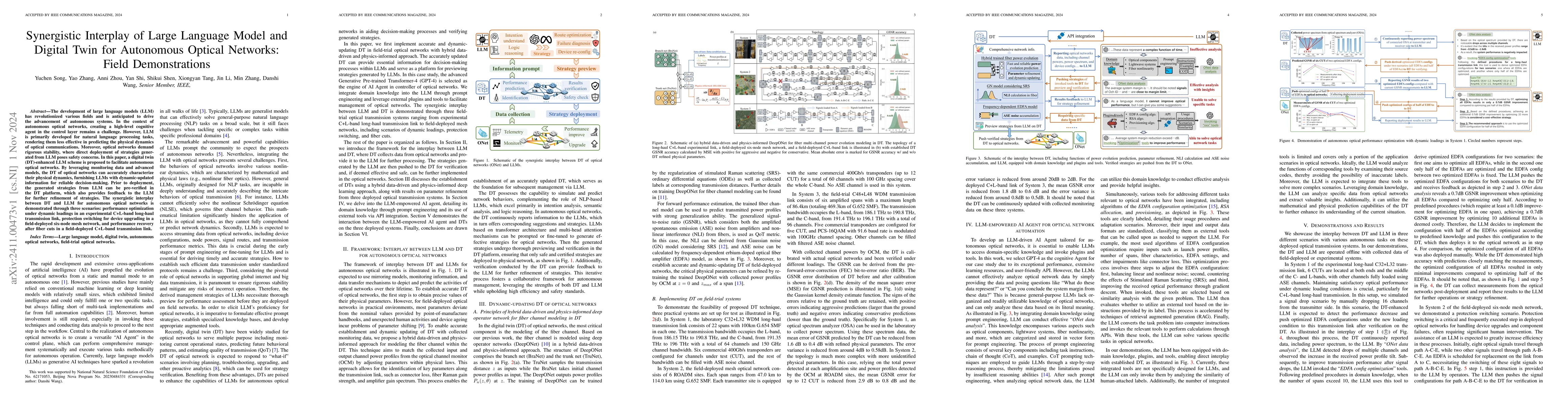 Thumbnail for Synergistic Interplay of Large Language Model and Digital Twin for
  Autonomous Optical Networks: Field Demonstrations