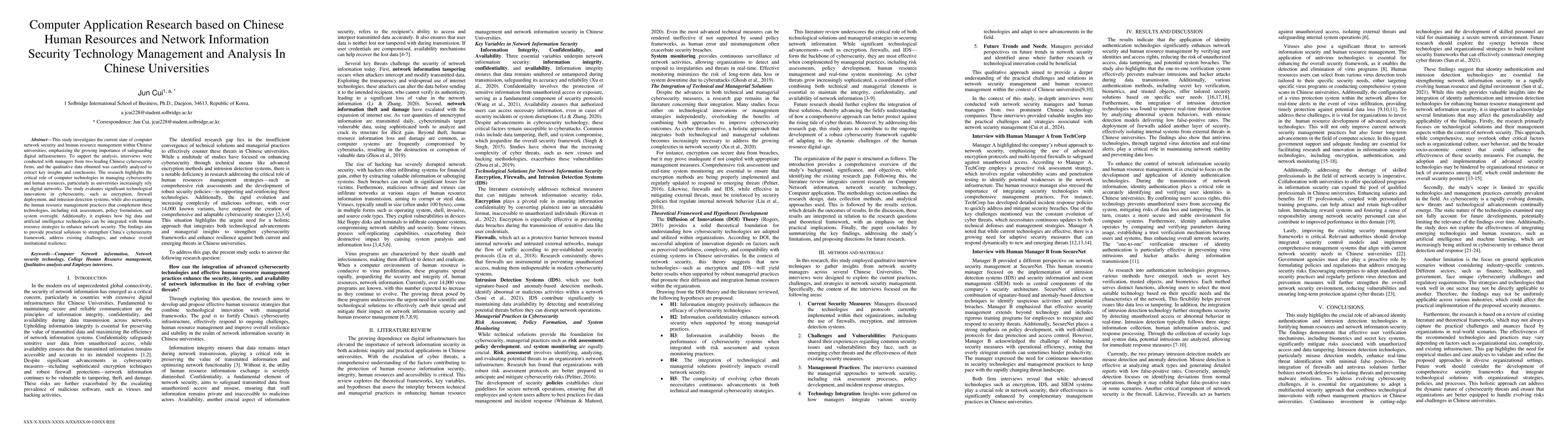 Thumbnail for Computer Application Research based on Chinese Human Resources and
  Network Information Security Technology Management and Analysis In Chinese
  Universities