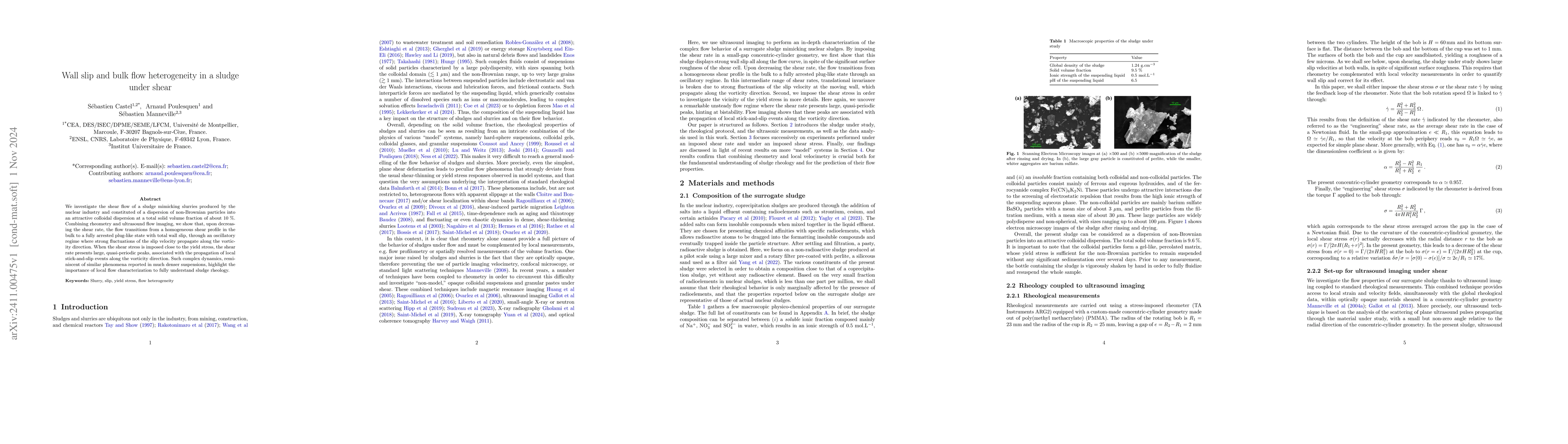 Thumbnail for Wall slip and bulk flow heterogeneity in a sludge under shear