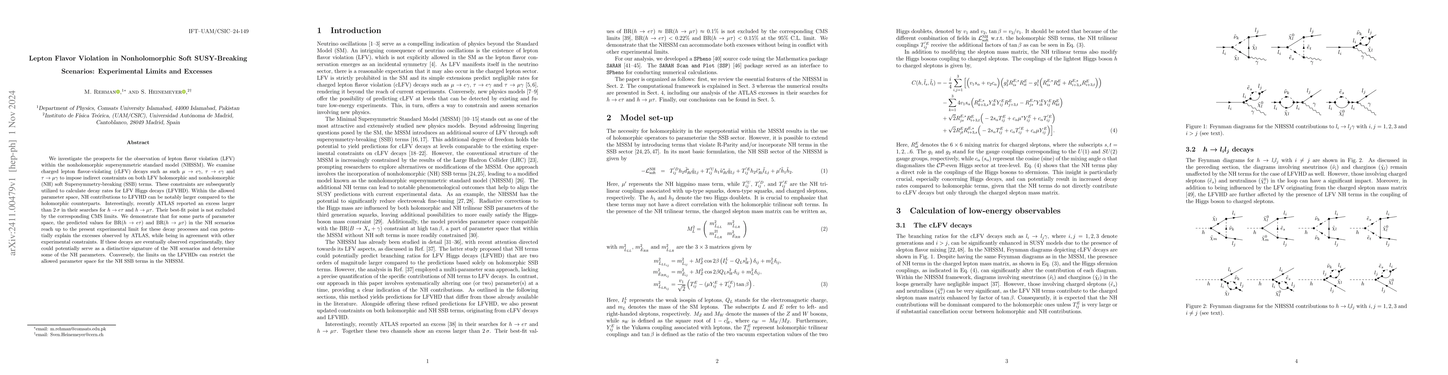 Thumbnail for Lepton Flavor Violation in Nonholomorphic Soft SUSY-Breaking Scenarios:
  Experimental Limits and Excesses