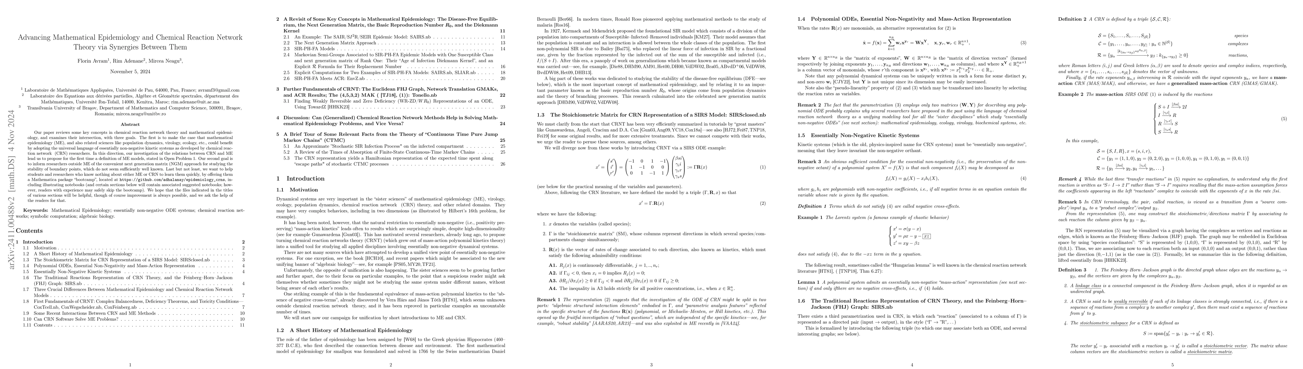 Thumbnail for Advancing Mathematical Epidemiology and Chemical Reaction Network Theory
  via Synergies Between Them