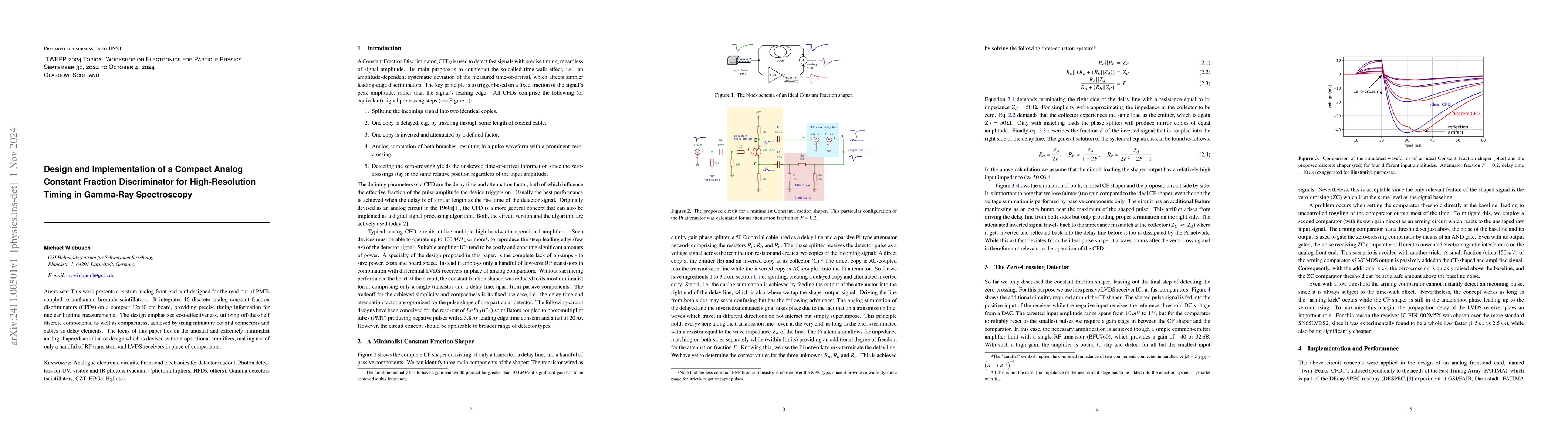 Thumbnail for Design and Implementation of a Compact Analog Constant Fraction
  Discriminator for High-Resolution Timing in Gamma-Ray Spectroscopy