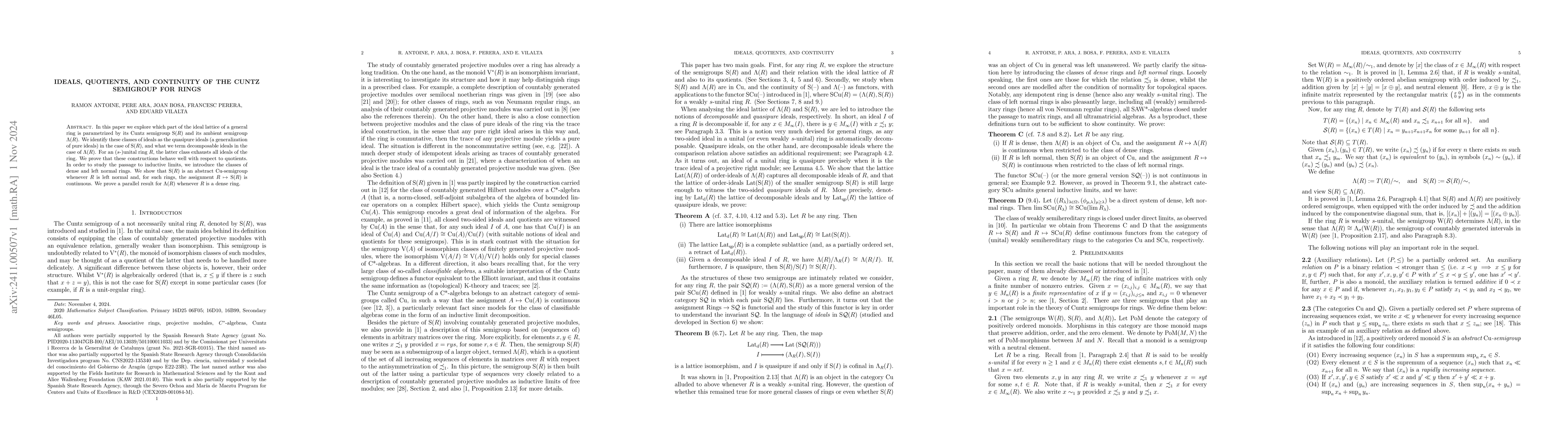 Thumbnail for Ideals, quotients, and continuity of the Cuntz semigroup for rings