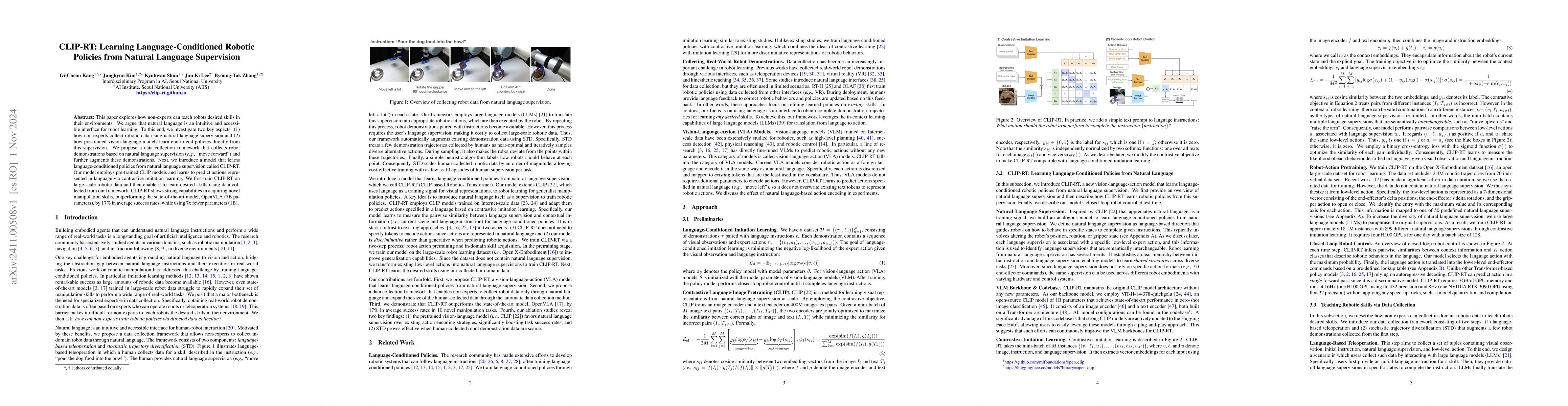 Thumbnail for CLIP-RT: Learning Language-Conditioned Robotic Policies from Natural
  Language Supervision