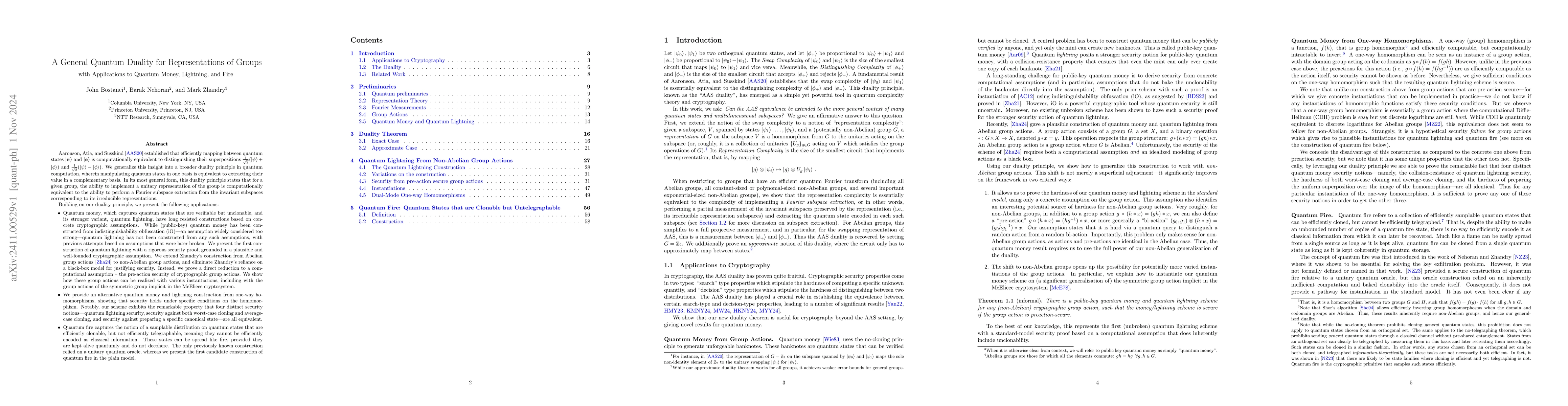 Thumbnail for A General Quantum Duality for Representations of Groups with
  Applications to Quantum Money, Lightning, and Fire