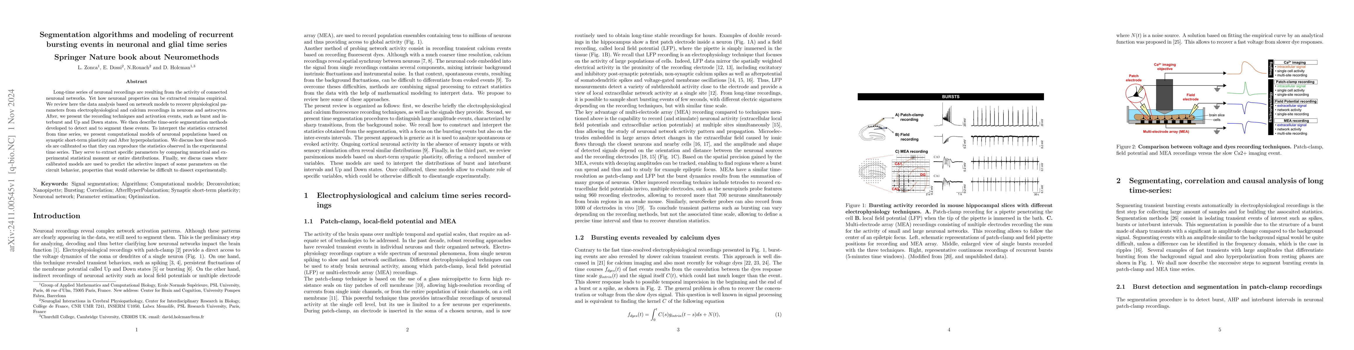 Thumbnail for Segmentation algorithms and modeling of recurrent bursting events in
  neuronal and glial time series