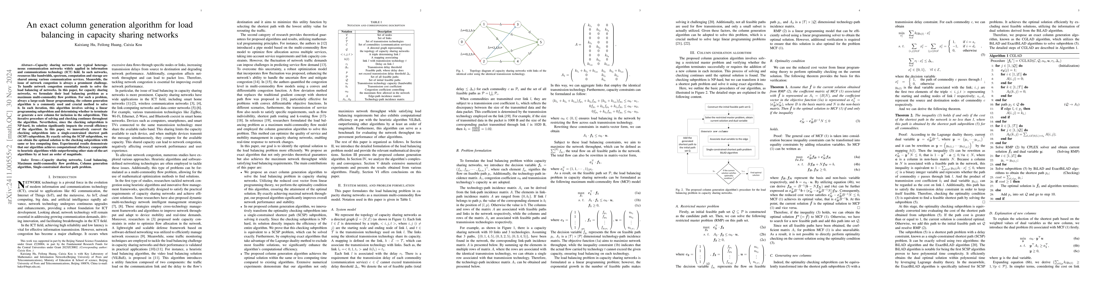 Thumbnail for An exact column generation algorithm for load balancing in capacity
  sharing networks