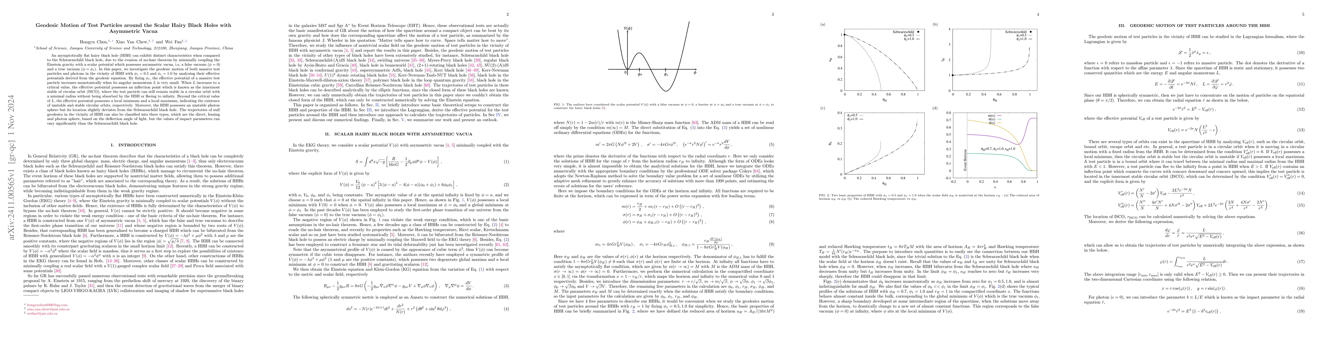Thumbnail for Geodesic Motion of Test Particles around the Scalar Hairy Black Holes
  with Asymmetric Vacua