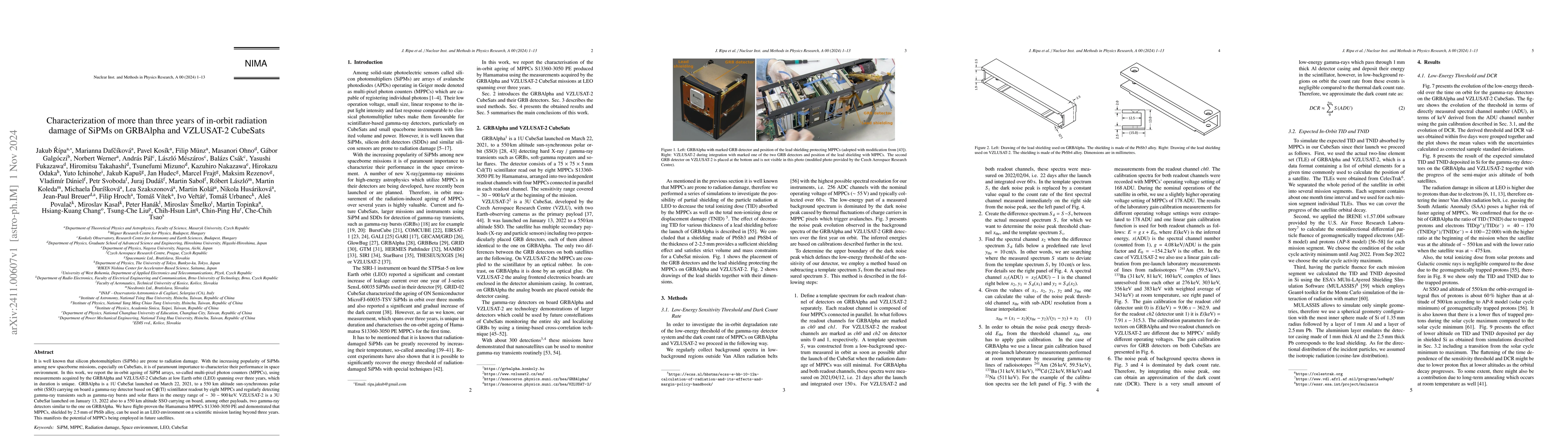 Thumbnail for Characterization of more than three years of in-orbit radiation damage
  of SiPMs on GRBAlpha and VZLUSAT-2 CubeSats