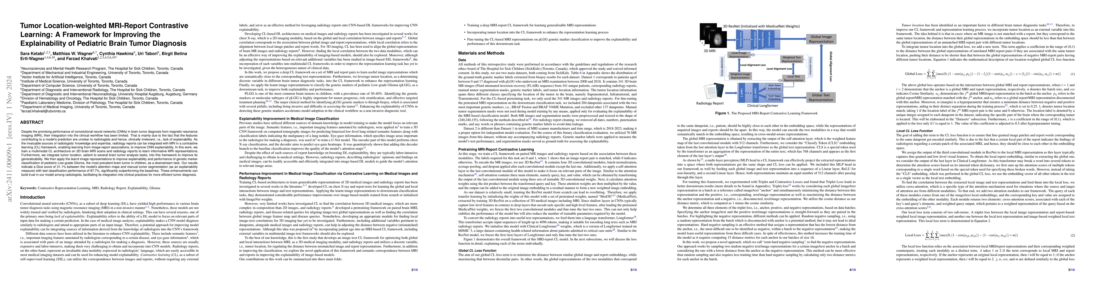 Thumbnail for Tumor Location-weighted MRI-Report Contrastive Learning: A Framework for
  Improving the Explainability of Pediatric Brain Tumor Diagnosis