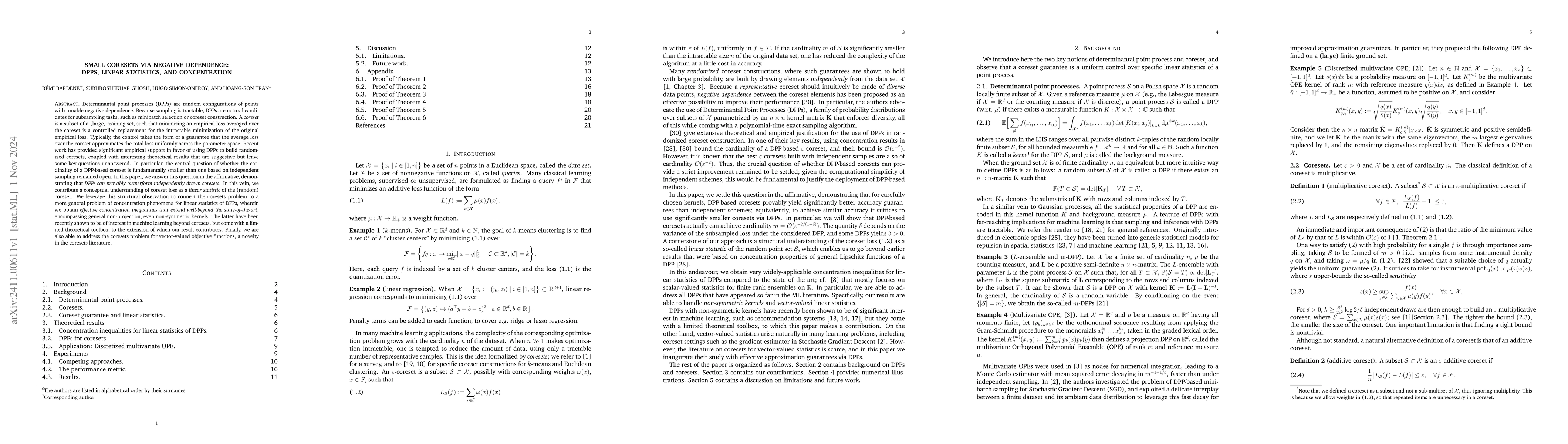 Thumbnail for Small coresets via negative dependence: DPPs, linear statistics, and
  concentration