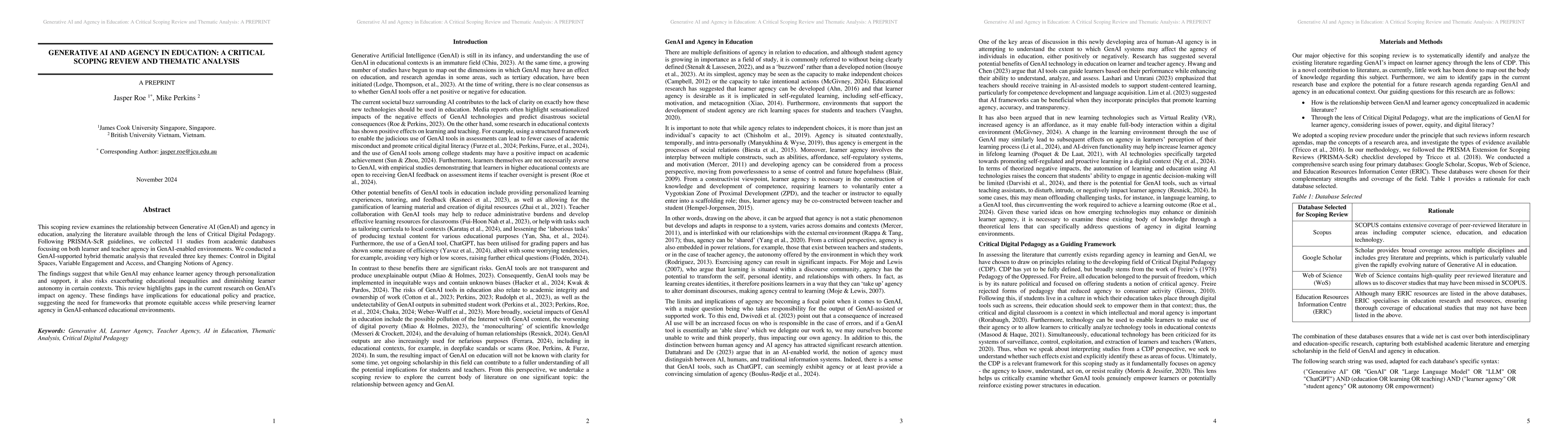 Thumbnail for Generative AI and Agency in Education: A Critical Scoping Review and
  Thematic Analysis