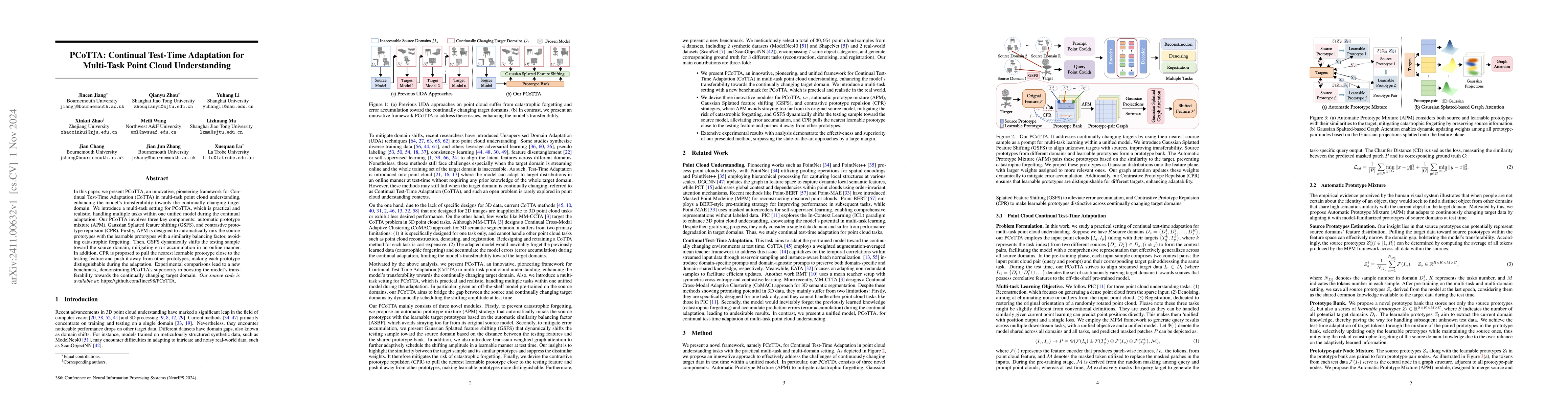 Thumbnail for PCoTTA: Continual Test-Time Adaptation for Multi-Task Point Cloud
  Understanding