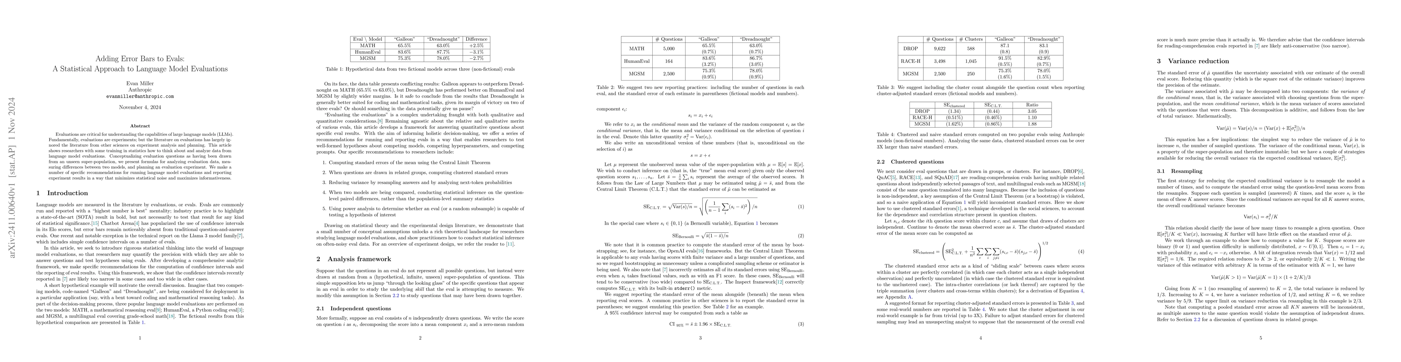 Thumbnail for Adding Error Bars to Evals: A Statistical Approach to Language Model
  Evaluations