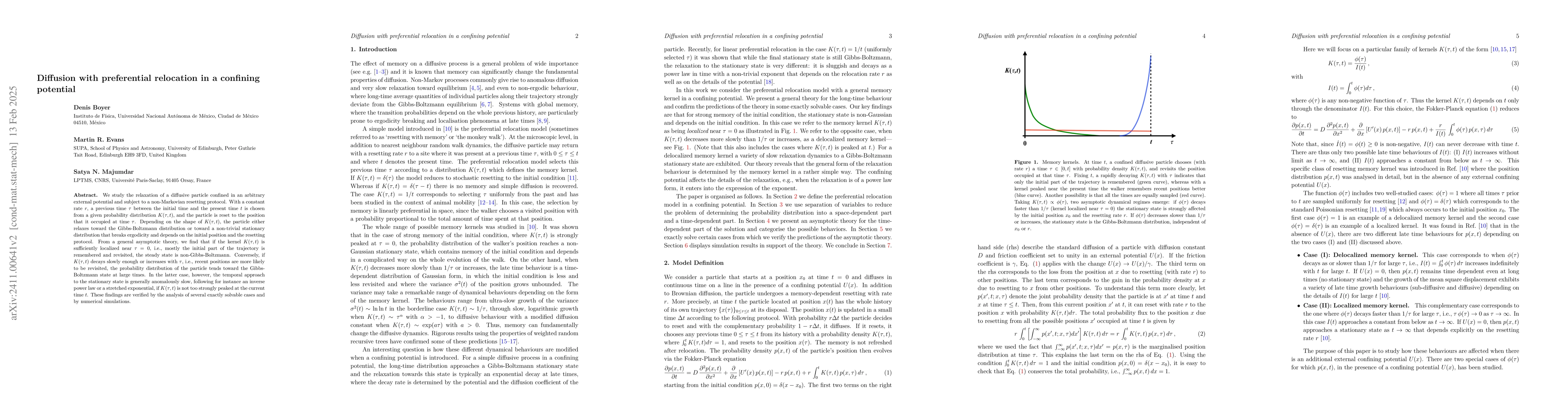 Thumbnail for Diffusion with preferential relocation in a confining potential
