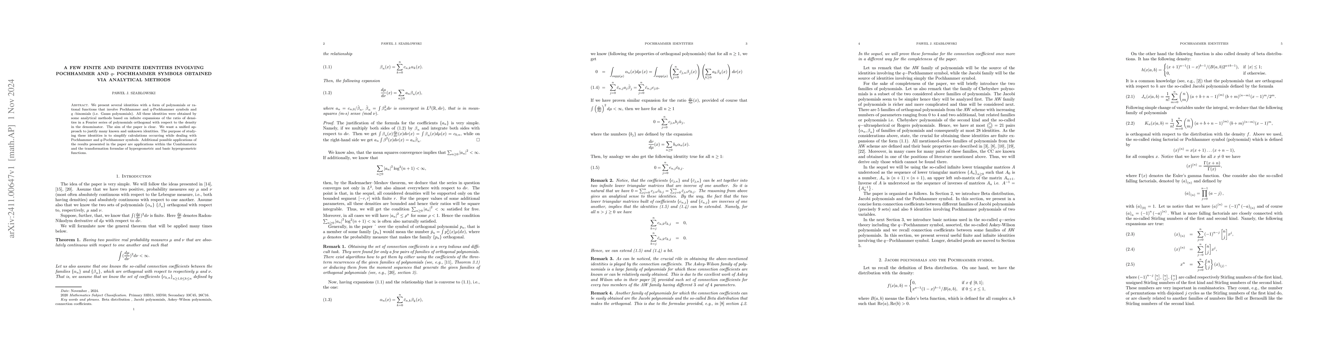 Thumbnail for A few finite and infinite identities involving Pochhammer and $q$-
  Pochhammer symbols obtained via analytical methods
