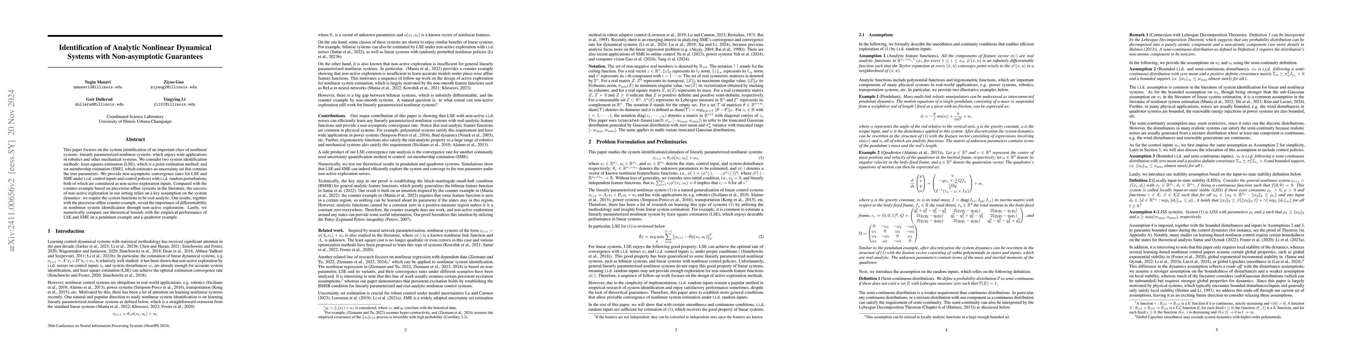 Thumbnail for Identification of Analytic Nonlinear Dynamical Systems with
  Non-asymptotic Guarantees
