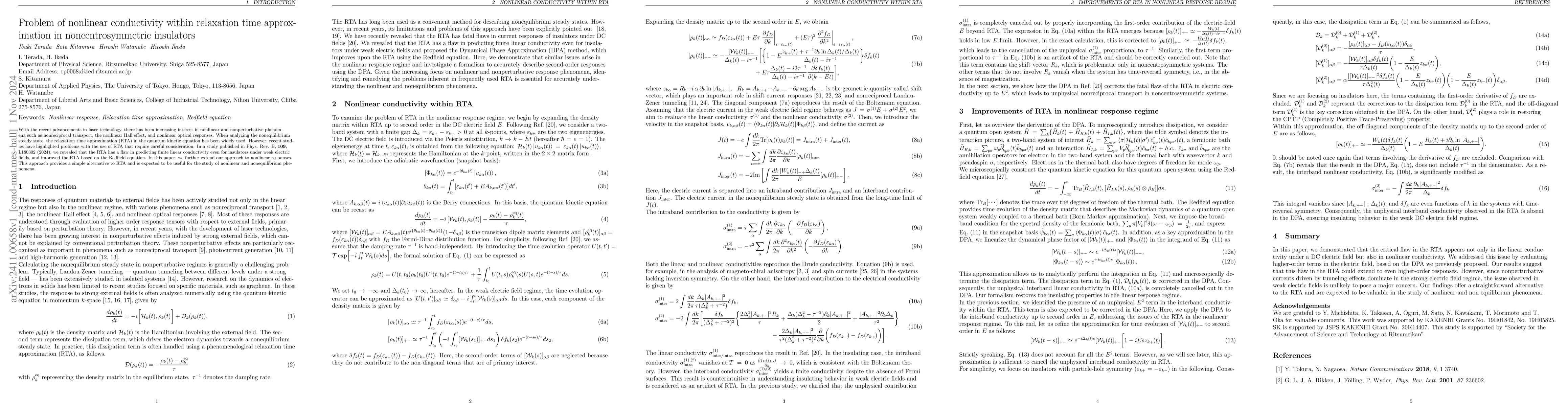 Thumbnail for Problem of nonlinear conductivity within relaxation time approximation
  in noncentrosymmetric insulators