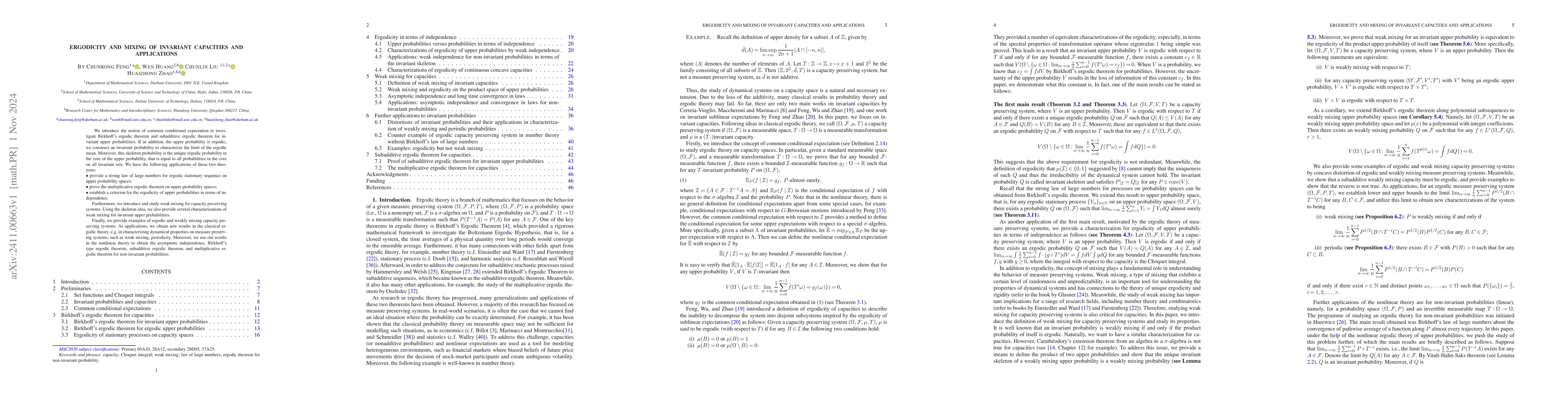 Thumbnail for Ergodicity and Mixing of invariant capacities and applications