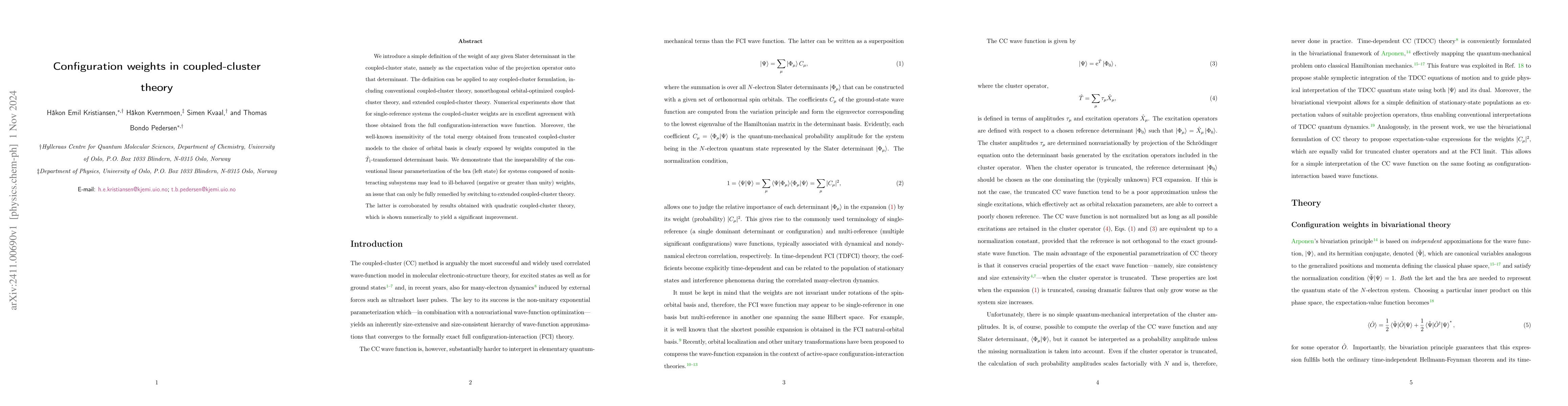 Thumbnail for Configuration weights in coupled-cluster theory