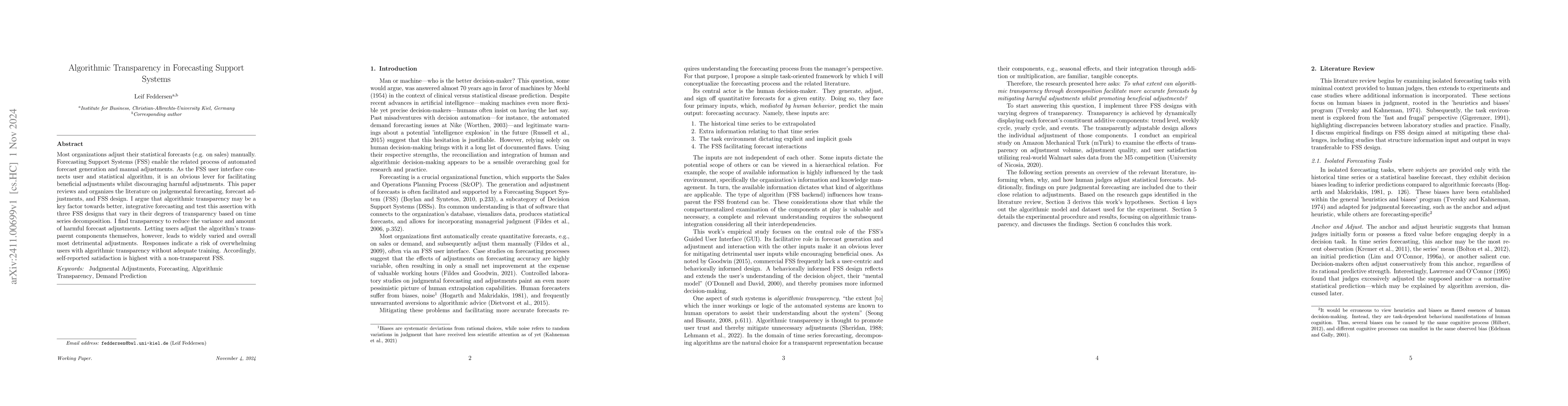 Thumbnail for Algorithmic Transparency in Forecasting Support Systems