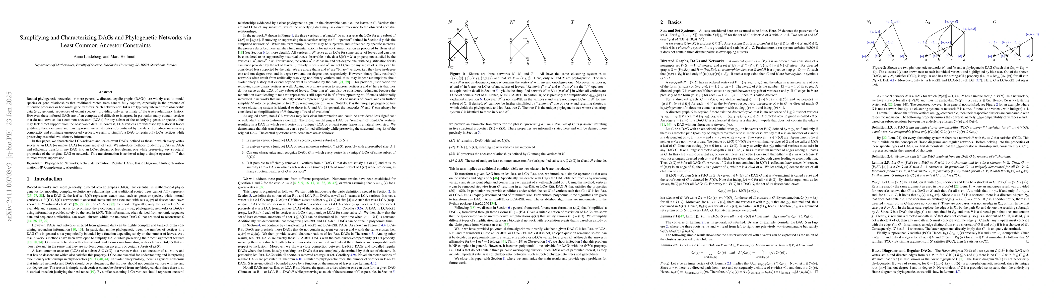 Thumbnail for Simplifying and Characterizing DAGs and Phylogenetic Networks via Least
  Common Ancestor Constraints