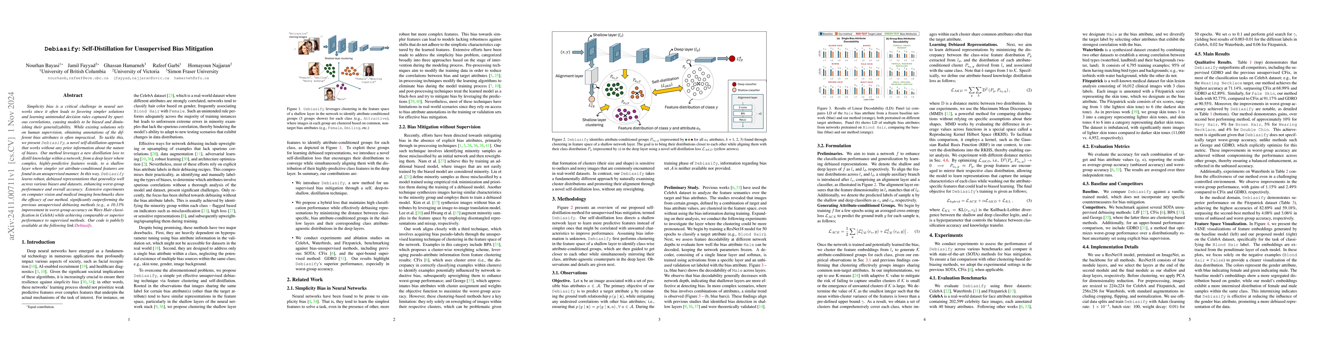 Thumbnail for Debiasify: Self-Distillation for Unsupervised Bias Mitigation